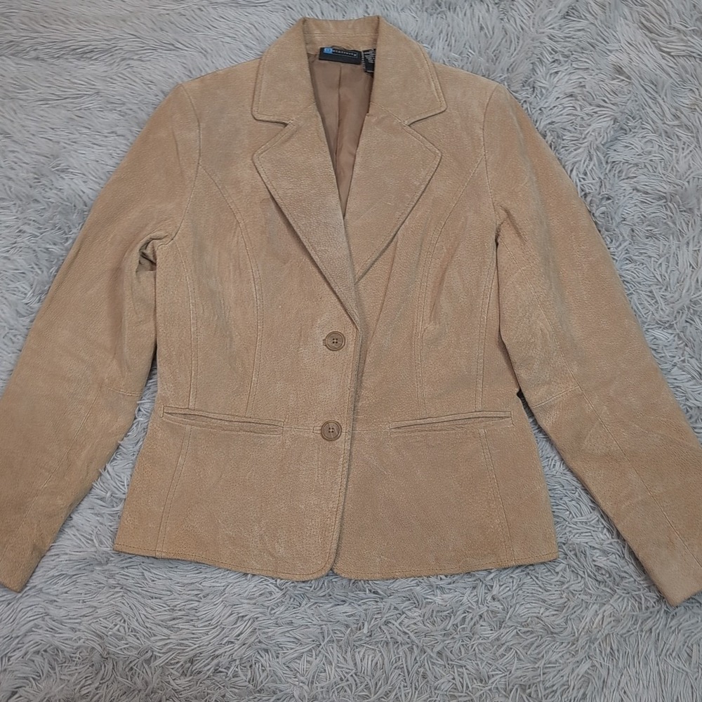 Relativity Jacket Womens S Beige Leather Coat Blazer Casual Comfort Pockets‎